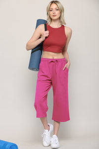 WB2381 Womens Capri Pants Loose Yoga Pants Wide Leg Drawstring Comfy Lounge Pajama Capris Sweatpants with Pockets