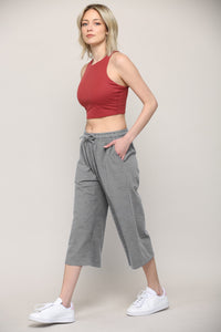 WB2381 Womens Capri Pants Loose Yoga Pants Wide Leg Drawstring Comfy Lounge Pajama Capris Sweatpants with Pockets