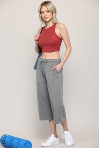 WB2381 Womens Capri Pants Loose Yoga Pants Wide Leg Drawstring Comfy Lounge Pajama Capris Sweatpants with Pockets