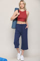 WB2381 Womens Capri Pants Loose Yoga Pants Wide Leg Drawstring Comfy Lounge Pajama Capris Sweatpants with Pockets
