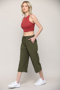 WB2381 Womens Capri Pants Loose Yoga Pants Wide Leg Drawstring Comfy Lounge Pajama Capris Sweatpants with Pockets