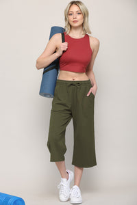 WB2381 Womens Capri Pants Loose Yoga Pants Wide Leg Drawstring Comfy Lounge Pajama Capris Sweatpants with Pockets