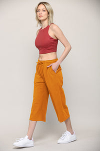 WB2381 Womens Capri Pants Loose Yoga Pants Wide Leg Drawstring Comfy Lounge Pajama Capris Sweatpants with Pockets