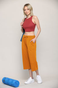 WB2381 Womens Capri Pants Loose Yoga Pants Wide Leg Drawstring Comfy Lounge Pajama Capris Sweatpants with Pockets