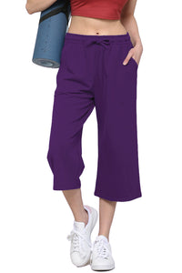 WB2381 Womens Capri Pants Loose Yoga Pants Wide Leg Drawstring Comfy Lounge Pajama Capris Sweatpants with Pockets