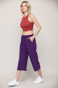 WB2381 Womens Capri Pants Loose Yoga Pants Wide Leg Drawstring Comfy Lounge Pajama Capris Sweatpants with Pockets