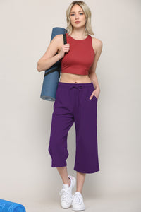 WB2381 Womens Capri Pants Loose Yoga Pants Wide Leg Drawstring Comfy Lounge Pajama Capris Sweatpants with Pockets