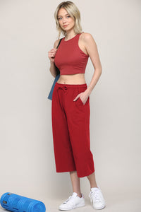 WB2381 Womens Capri Pants Loose Yoga Pants Wide Leg Drawstring Comfy Lounge Pajama Capris Sweatpants with Pockets