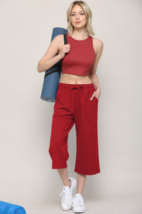 WB2381 Womens Capri Pants Loose Yoga Pants Wide Leg Drawstring Comfy Lounge Pajama Capris Sweatpants with Pockets