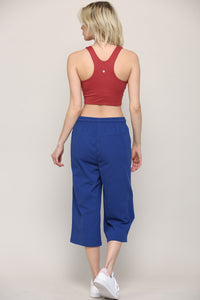 WB2381 Womens Capri Pants Loose Yoga Pants Wide Leg Drawstring Comfy Lounge Pajama Capris Sweatpants with Pockets