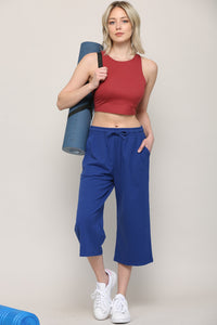 WB2381 Womens Capri Pants Loose Yoga Pants Wide Leg Drawstring Comfy Lounge Pajama Capris Sweatpants with Pockets