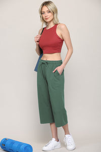 WB2381 Womens Capri Pants Loose Yoga Pants Wide Leg Drawstring Comfy Lounge Pajama Capris Sweatpants with Pockets