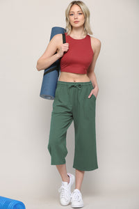 WB2381 Womens Capri Pants Loose Yoga Pants Wide Leg Drawstring Comfy Lounge Pajama Capris Sweatpants with Pockets