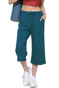 WB2381 Womens Capri Pants Loose Yoga Pants Wide Leg Drawstring Comfy Lounge Pajama Capris Sweatpants with Pockets