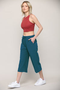 WB2381 Womens Capri Pants Loose Yoga Pants Wide Leg Drawstring Comfy Lounge Pajama Capris Sweatpants with Pockets