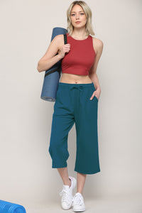 WB2381 Womens Capri Pants Loose Yoga Pants Wide Leg Drawstring Comfy Lounge Pajama Capris Sweatpants with Pockets