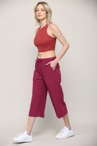 WB2381 Womens Capri Pants Loose Yoga Pants Wide Leg Drawstring Comfy Lounge Pajama Capris Sweatpants with Pockets