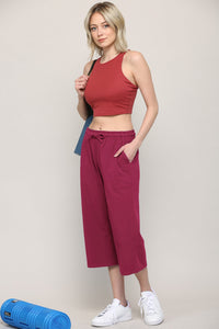 WB2381 Womens Capri Pants Loose Yoga Pants Wide Leg Drawstring Comfy Lounge Pajama Capris Sweatpants with Pockets