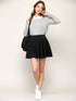 WB2382 Women's Casual Mini Flared Plain Pleated Skater Skirt with Shorts