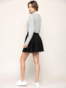 WB2382 Women's Casual Mini Flared Plain Pleated Skater Skirt with Shorts