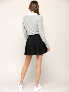 WB2382 Women's Casual Mini Flared Plain Pleated Skater Skirt with Shorts