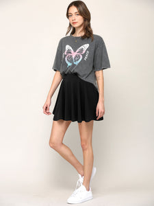 WB2382 Women's Casual Mini Flared Plain Pleated Skater Skirt with Shorts
