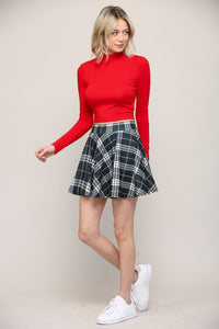 WB2382 Women's Casual Mini Flared Plain Pleated Skater Skirt with Shorts
