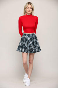 WB2382 Women's Casual Mini Flared Plain Pleated Skater Skirt with Shorts