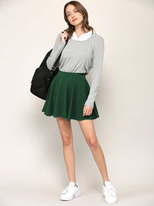 WB2382 Women's Casual Mini Flared Plain Pleated Skater Skirt with Shorts