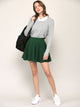WB2382 Women's Casual Mini Flared Plain Pleated Skater Skirt with Shorts