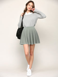 WB2382 Women's Casual Mini Flared Plain Pleated Skater Skirt with Shorts