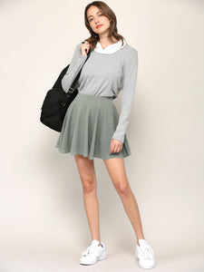 WB2382 Women's Casual Mini Flared Plain Pleated Skater Skirt with Shorts