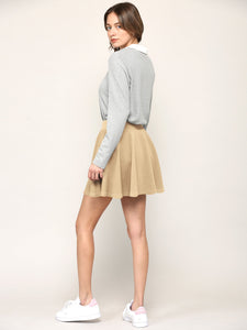 WB2382 Women's Casual Mini Flared Plain Pleated Skater Skirt with Shorts