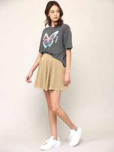 WB2382 Women's Casual Mini Flared Plain Pleated Skater Skirt with Shorts