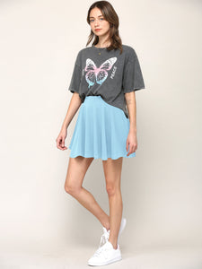 WB2382 Women's Casual Mini Flared Plain Pleated Skater Skirt with Shorts