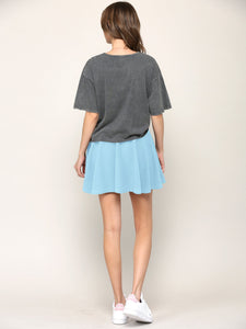 WB2382 Women's Casual Mini Flared Plain Pleated Skater Skirt with Shorts