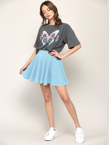 WB2382 Women's Casual Mini Flared Plain Pleated Skater Skirt with Shorts