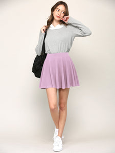 WB2382 Women's Casual Mini Flared Plain Pleated Skater Skirt with Shorts
