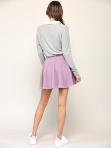 WB2382 Women's Casual Mini Flared Plain Pleated Skater Skirt with Shorts