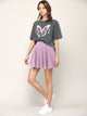 WB2382 Women's Casual Mini Flared Plain Pleated Skater Skirt with Shorts