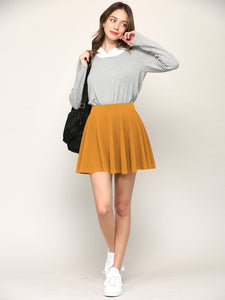 WB2382 Women's Casual Mini Flared Plain Pleated Skater Skirt with Shorts