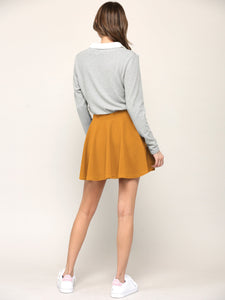 WB2382 Women's Casual Mini Flared Plain Pleated Skater Skirt with Shorts