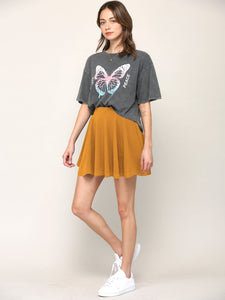 WB2382 Women's Casual Mini Flared Plain Pleated Skater Skirt with Shorts