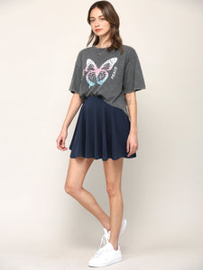 WB2382 Women's Casual Mini Flared Plain Pleated Skater Skirt with Shorts