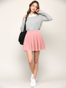 WB2382 Women's Casual Mini Flared Plain Pleated Skater Skirt with Shorts