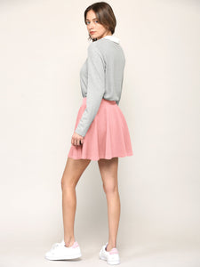 WB2382 Women's Casual Mini Flared Plain Pleated Skater Skirt with Shorts