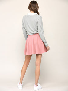 WB2382 Women's Casual Mini Flared Plain Pleated Skater Skirt with Shorts
