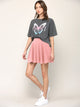 WB2382 Women's Casual Mini Flared Plain Pleated Skater Skirt with Shorts