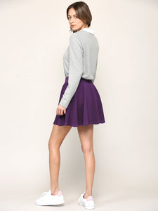 WB2382 Women's Casual Mini Flared Plain Pleated Skater Skirt with Shorts