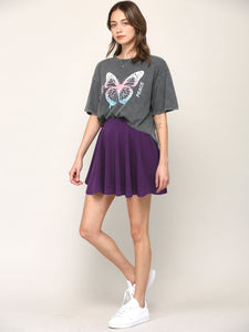 WB2382 Women's Casual Mini Flared Plain Pleated Skater Skirt with Shorts